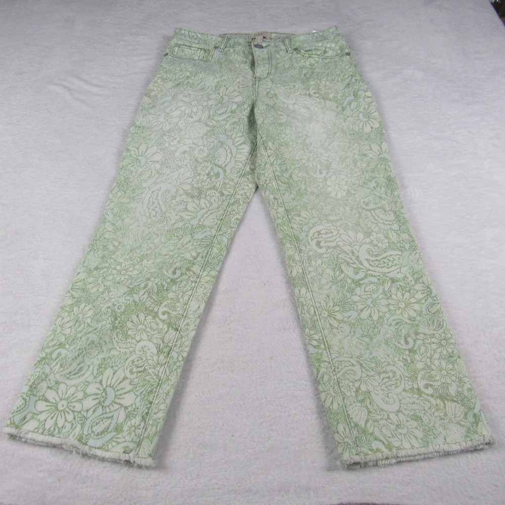 LOGO by Lori Goldstein Straight Jeans Women 4 Green Excellent Floral Paisley Raw
